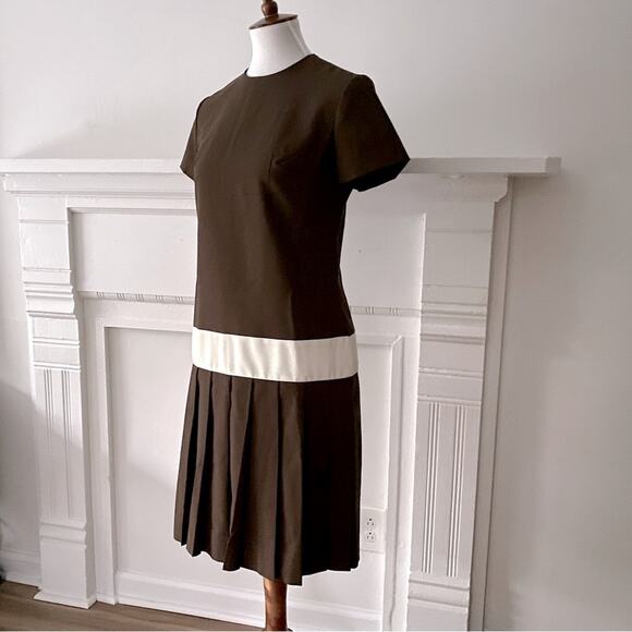 Vintage Dress Small 60s Fall Drop waist Retro Mod Pleated Dress Costume 60s MCM - Picture 1 of 17